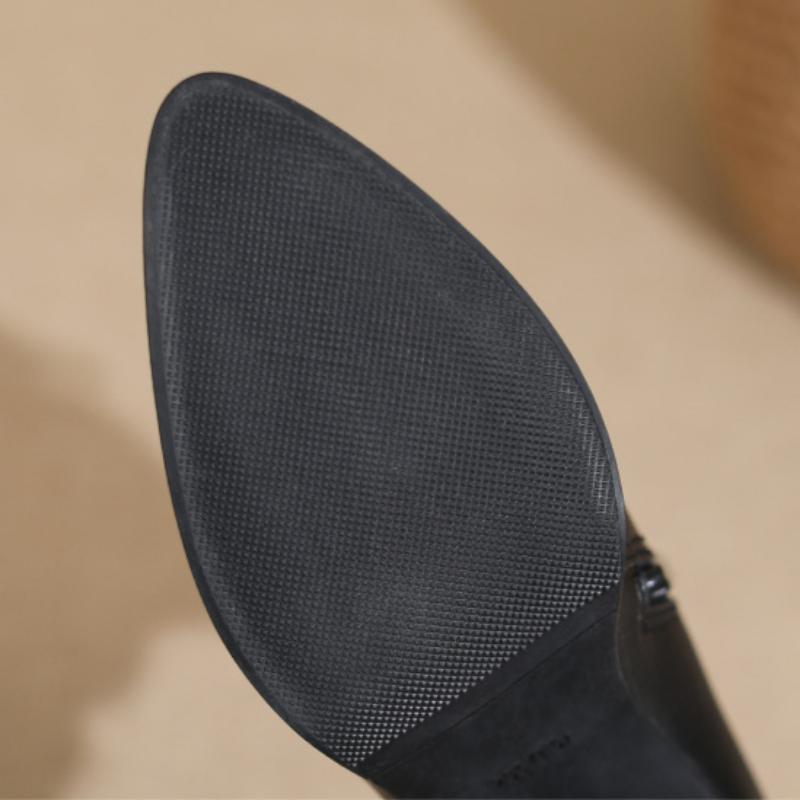 New French Short Boots Women's Spring and Autumn British Style Thick Heel Pointed Middle Heel Leather Boots