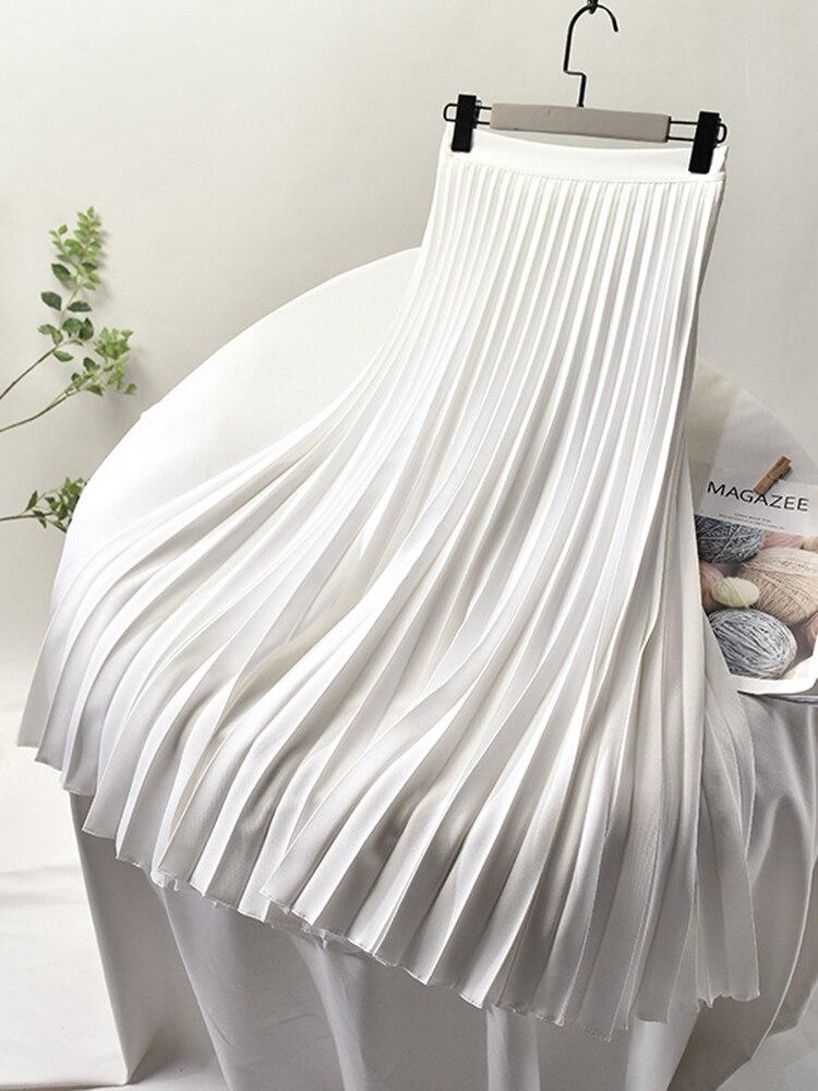 

Женская весна осень элегантный шикарный однотонный плиссированная юбка с высокой талией роскошная мода с эластичной резинкой женский MK-522 One Size белый