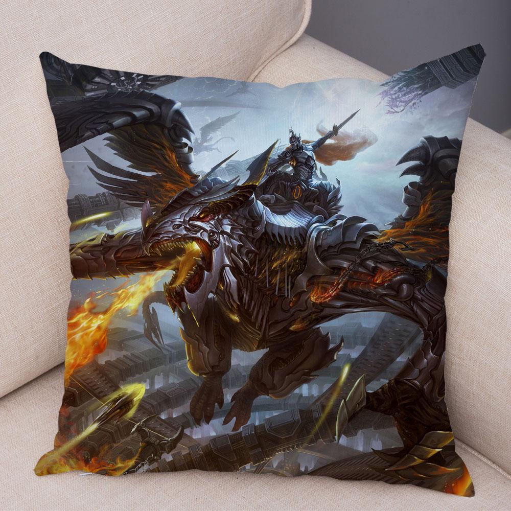 Fronha de almofada com estampa de animal de desenho animado, capa de almofada com estampa de dragão, capa de almofada decorativa para carro, sofá, casa, sala de estar