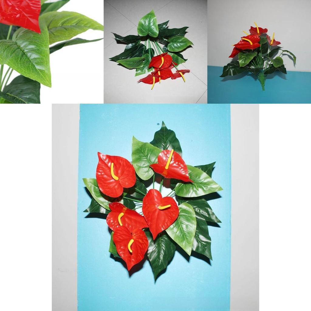Anthurium Andraeanum Linden Artificial Plant With Silk Flowers For Home Decor And Tabletop Display