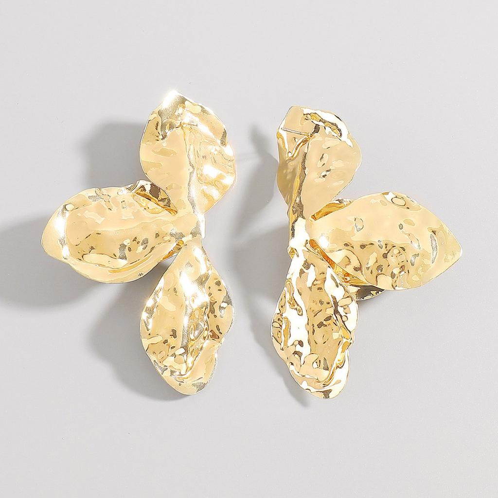 Elegant Textured Petal Earrings Unique Earrings Delicate Flower Earrings Iron Texture Suitable for Fashion Women Present