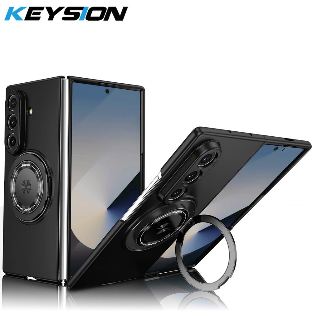 KEYSION 360°Rotating Magnetic Ring Stand Phone Case for MagSafe for Samsung Galaxy Z Fold 7 5G Wireless Charging Hard Back Cover