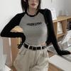 2KWEIRD Letter Print T-Shirt Women Spring Long Sleeve Patchwork Tops Fashion Retro Contrast Color Crop Top Hot Girl Kpop Skinny Y2K Tees
