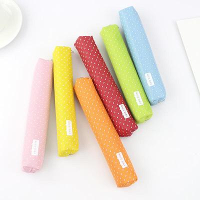 Fresh Canvas Zipper Pencil Case Kawaii Dot Fashion for Women School Supplies Stationery Pencil Bag