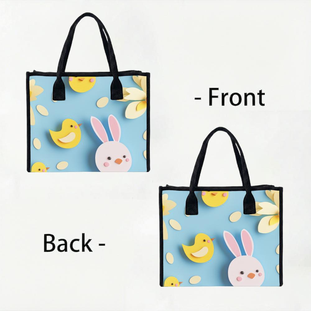 Cute Easter Bunny Chick Print Tote Bag Fashion Casual Daily Portable Large Capacity Shopping Handbag