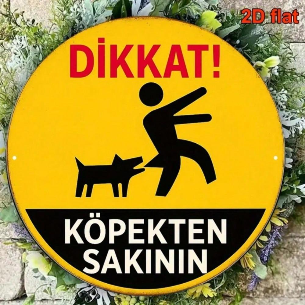 Vintage Beware Of Dog Round Aluminum Metal Sign Retro Warning Plaque For Porch Garden Garage Wall Decor