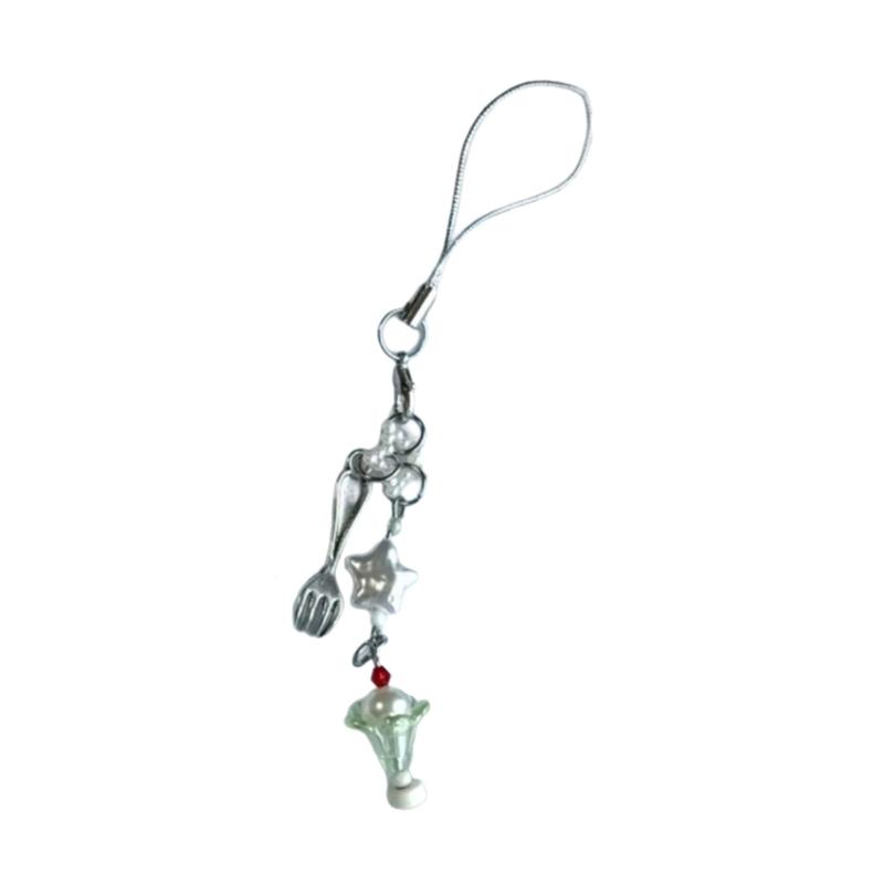 Sweet Dessert Theme Beaded Phone Strap Handmade Resin Charm for Women Girls Lovely Gift Keychain Bag Accessory