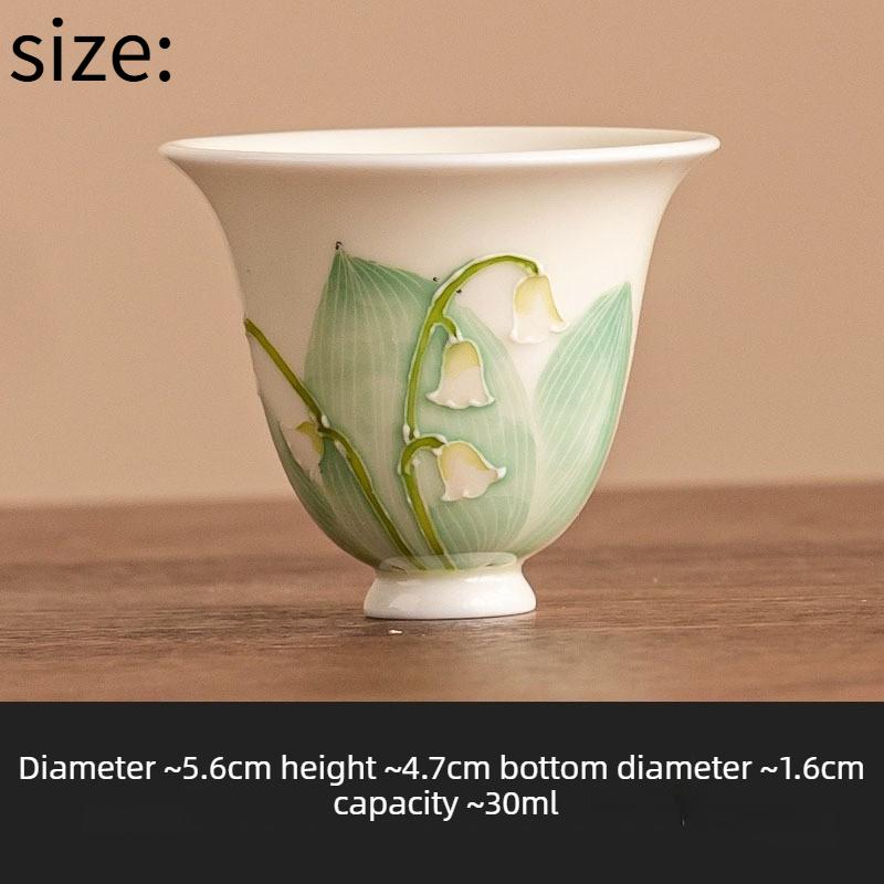 Hand Painted Lily of the Valley Ceramic Tea Cup Gongfu Tea Set Japanese Style Porcelain Tea Ware Gift for Tea Lover