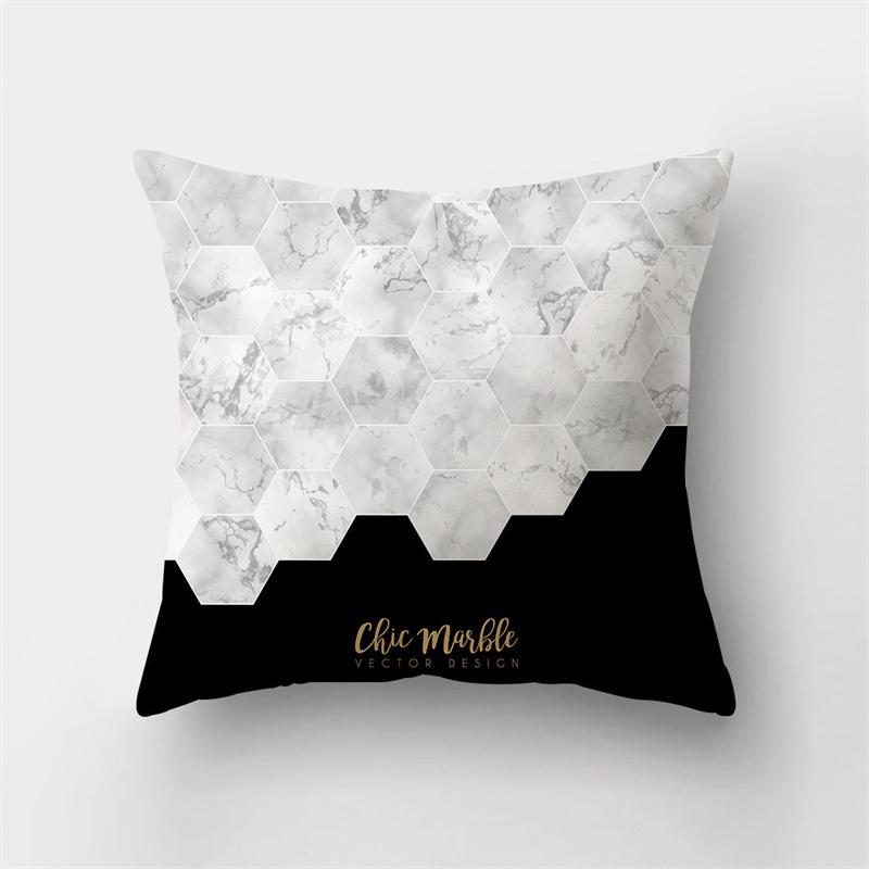 45x45cm Abstract Geometric Print Cushion Cover Marble Pillow Cover Polyester Short Plush Patchwork Sofa Home Decor Cushion Cover