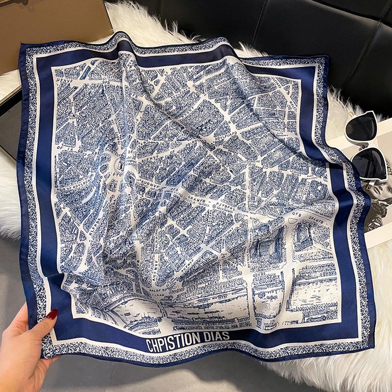 Luxury Fashion Print 70*70cm Silk Square Scarf Women Soft Satin Hairband Neckerchief Tie Female Headband Foulard Bag Ribbon