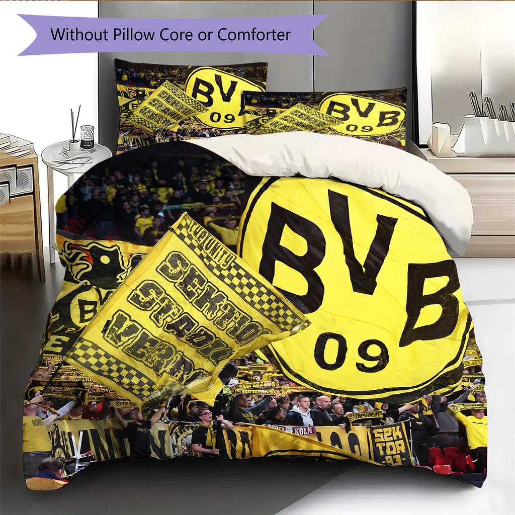 Borussia Dortmund Team Logo Muster Bettwäsche Heimdekoration Geburtstagsgeschenk (1 Bettbezug + 2 Kissenbezüge, ohne Füllung)