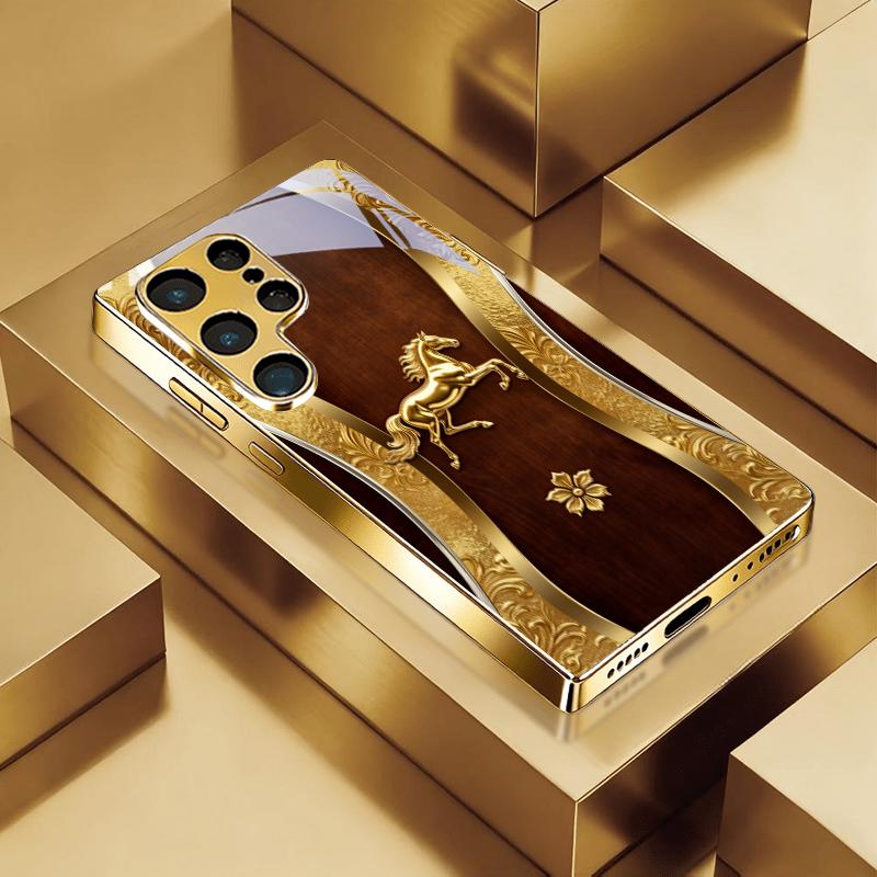 Galloping Steed Art Electroplated Golden Phone Case For Samsung Note 10 20 A06 A07 A12 A13 A14 A15 A16 A17 A22 23 25 Glass Cover
