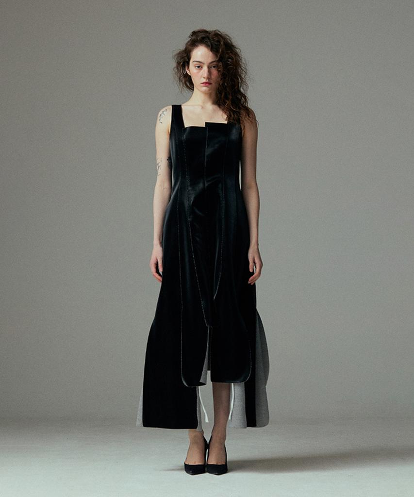 Meuameu Vegan Leather Patchwork Dress