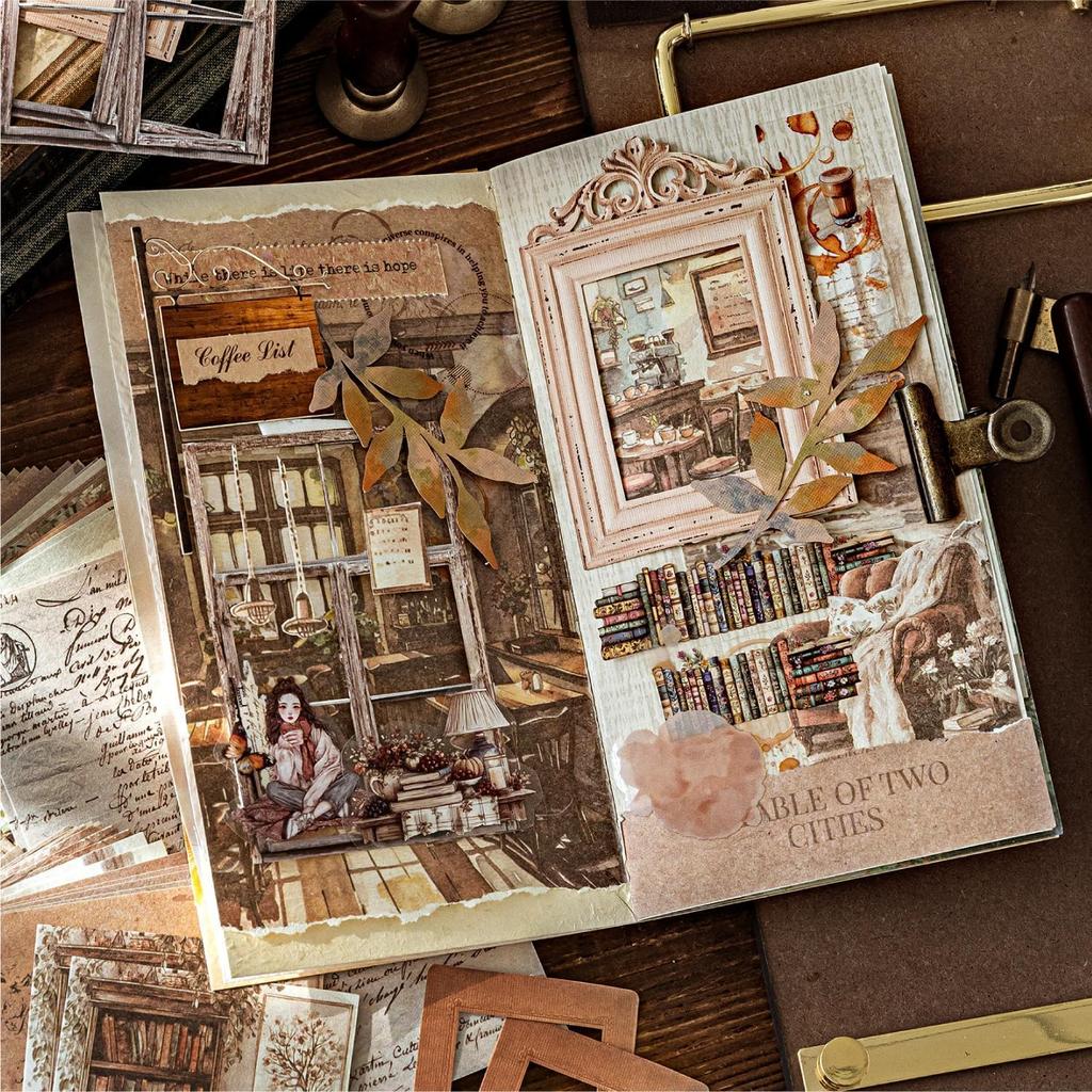 Ta Merry Collage Assorted Flake Design Planner Material Paper Large Retro Background Lots of Cute Vintage Coffee Stickers, Materials, Paper, Stickers,