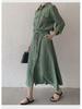 2024 Japanese & Korean Style Sleeveless Pocket Long Swing Casual Lapel Shirt Dress