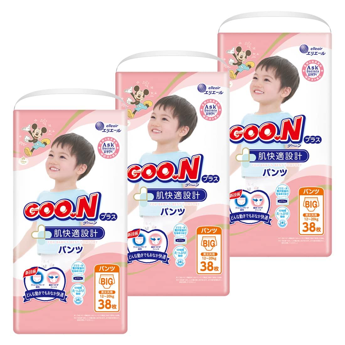 

BIG Goon Plus Skin comfort design 114 листов x [размер брюк] (12~20 кг) (38 3) [Корпус продан] Disney Design белый
