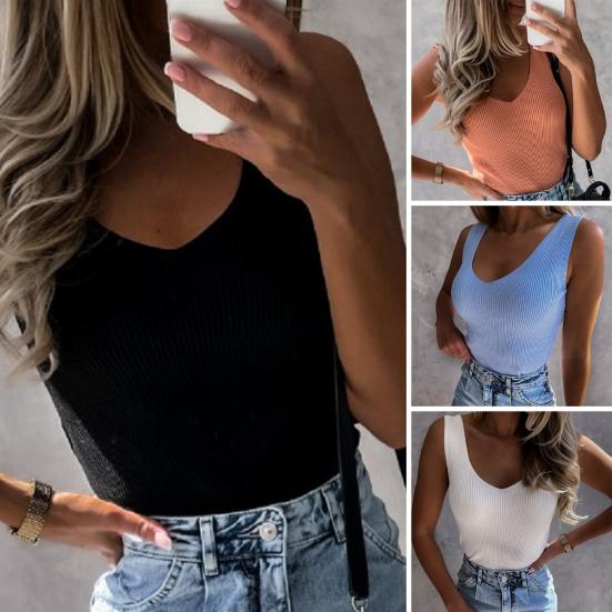 

Женский жилет в рубчик без рукавов с v-образным вырезом, сексуальный однотонный тонкий топ-бретелька