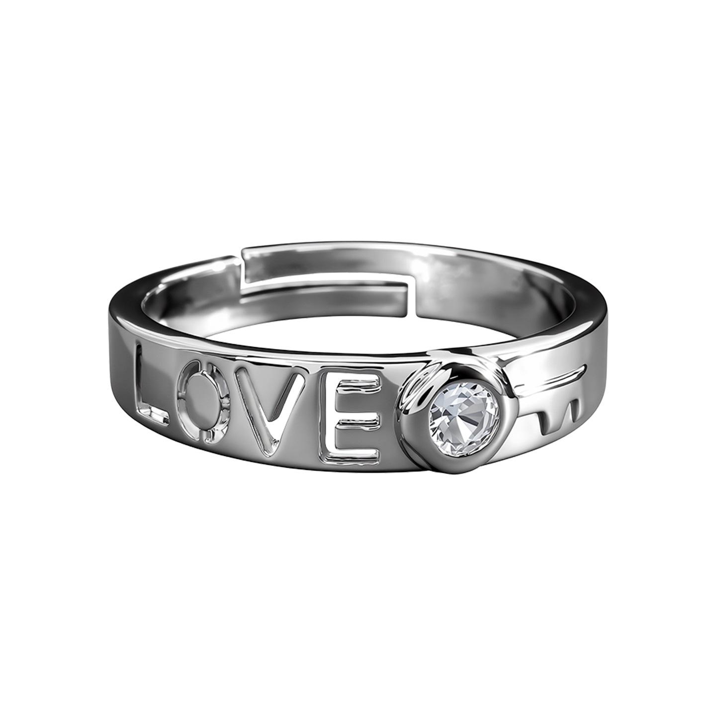 Korean Style Heart Lock Couple Rings, Eco-Friendly Copper, LOVE Engraving, Openable Design Open Adjustable