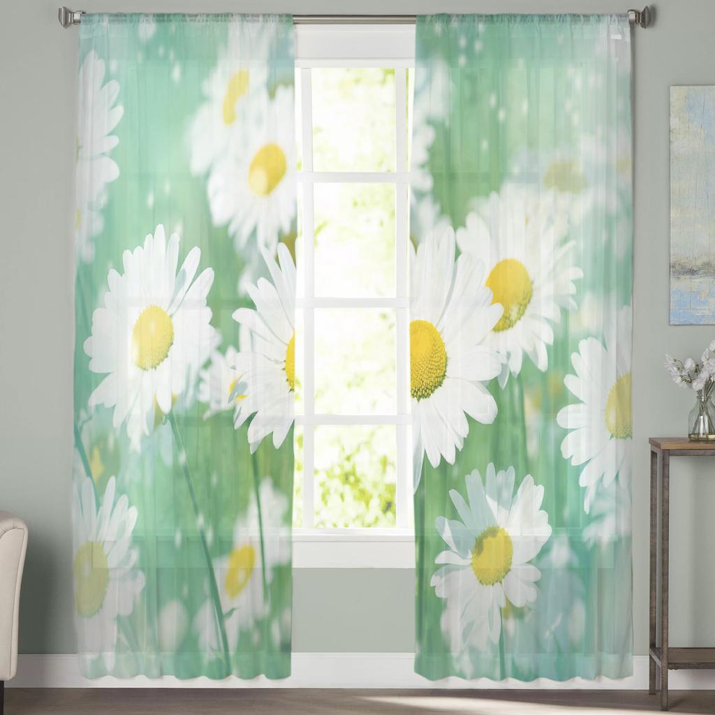 Plant Daisy Flower Window Treatment Tulle Modern Sheer Curtains for Kitchen Living Room the Bedroom Curtains Decoration
