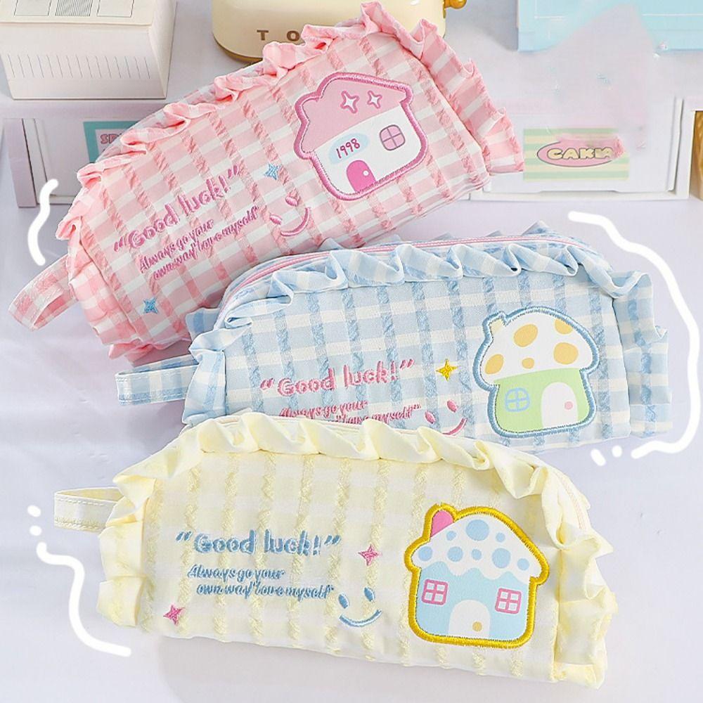 Flower Stationery Storage Bag Large Capacity Pen Pencil Case Dopamine House Pencil Bag  Student