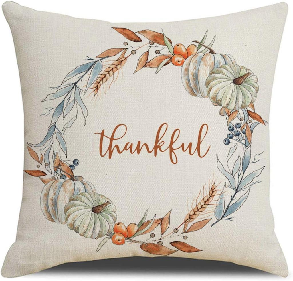 Fall Throw Pillow Covers Of 4, Watercolor Pumpkin Maple Leaf Pillows Autumn Thanksgiving Harvest Thankful Pillows Cushion Case