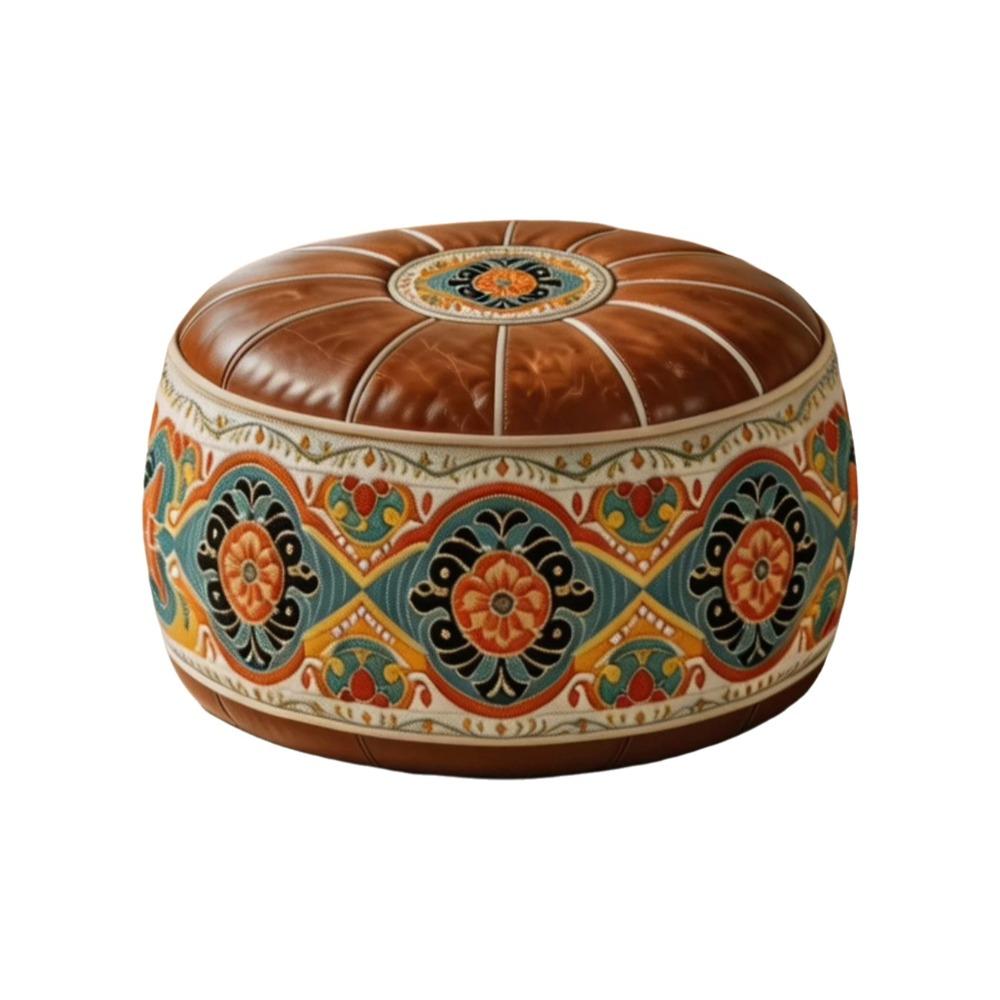Fillable Round Ottoman Stool Vintage Style Storage Ottoman Pouf Footstool Cover Entryway Seating