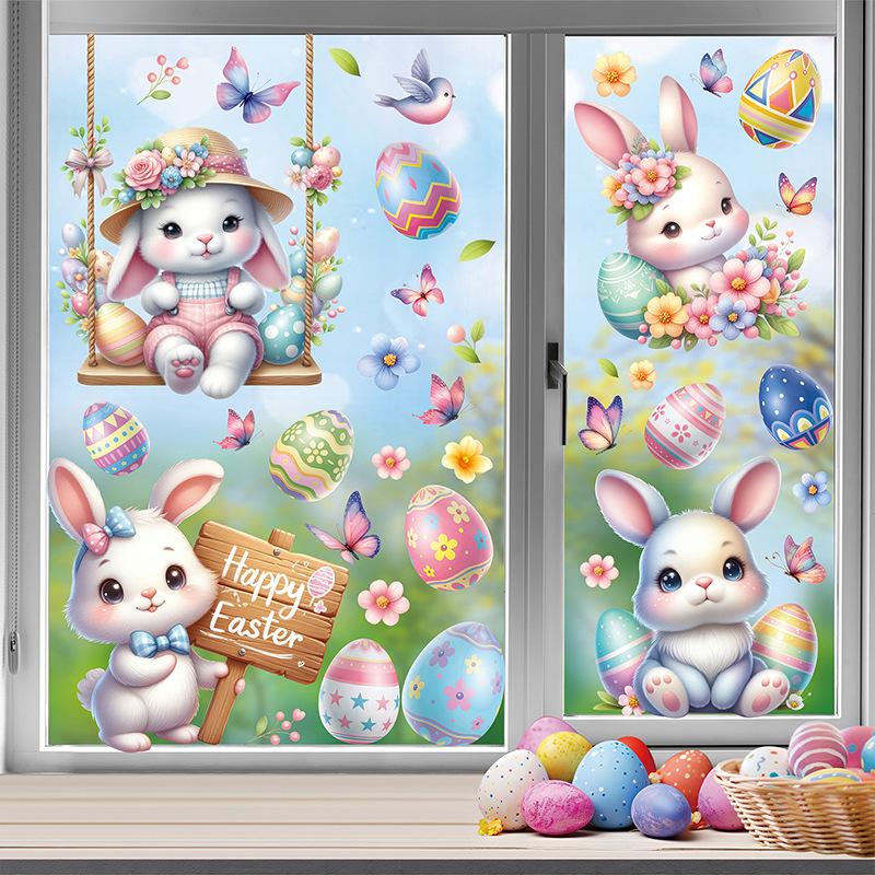Easter 2026 3D Butterfly Glass Stickers: Colorful Eggs & Rabbit Festival Decorations
