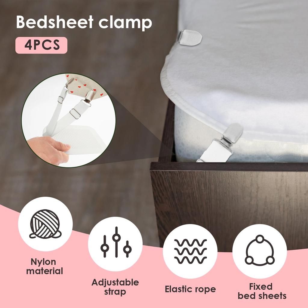 4Pcs Bed Sheet Straps Adjustable Elastic Length Bed Sheet Holders Mattress Clip Fasteners Cover Blankets Grippers Fixing Bedding