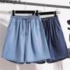 MODIQUE Women's Denim Shorts Summer Plus Size New Loose Casual Solid Color A-Line Denim Short Pant Female High Waisted Hotsweet Blue Trousers Blue