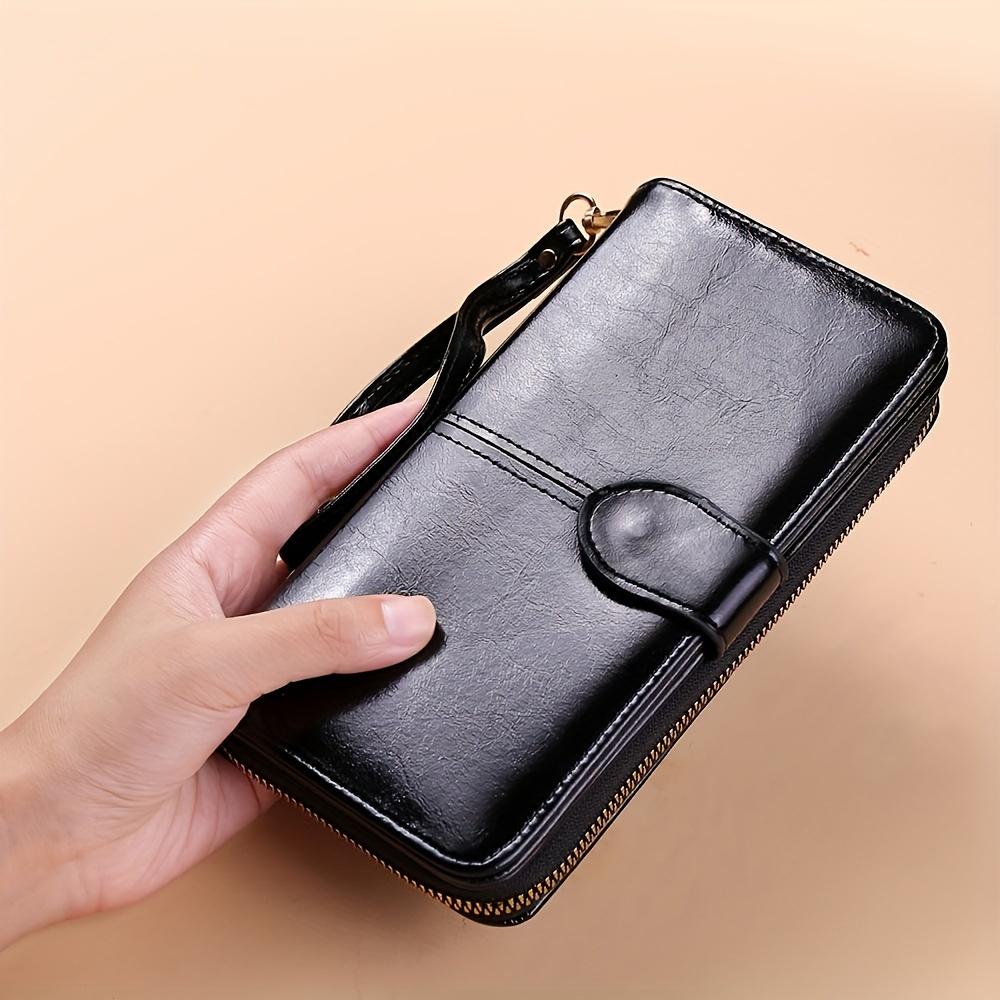 Stylish Red Synthetic Leather Long Wallet - Large Capacity, Multiple Cards, Zipper Closure, Polyester Lining - Perfect for Everyday Use