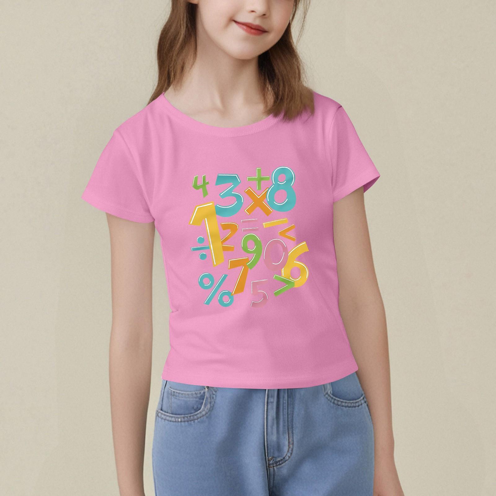 

Детский набивной короткий рукав круглый вырез повседневный удобный свободный легкий топ 110 розовый