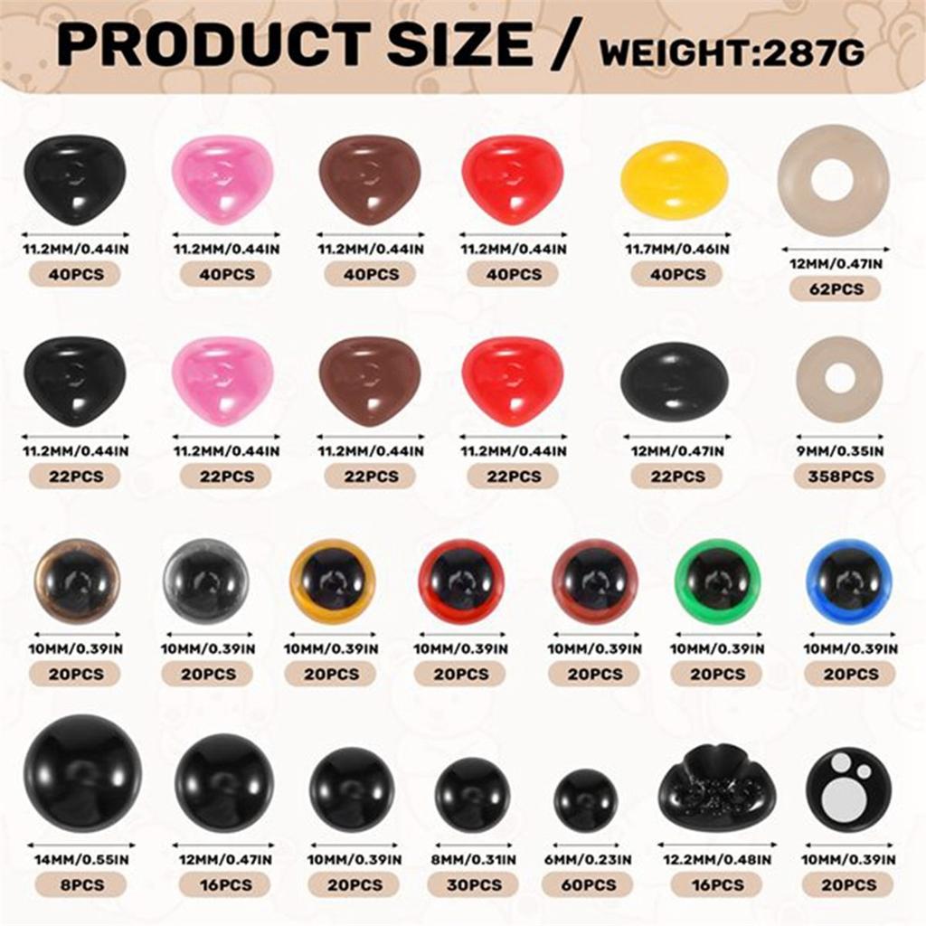 BHBL 1040PCS Safety Eyes and Noses, Safety Eyes for Crocheting, Colorful Doll Crochet Eyes with Washers for Plush Animal