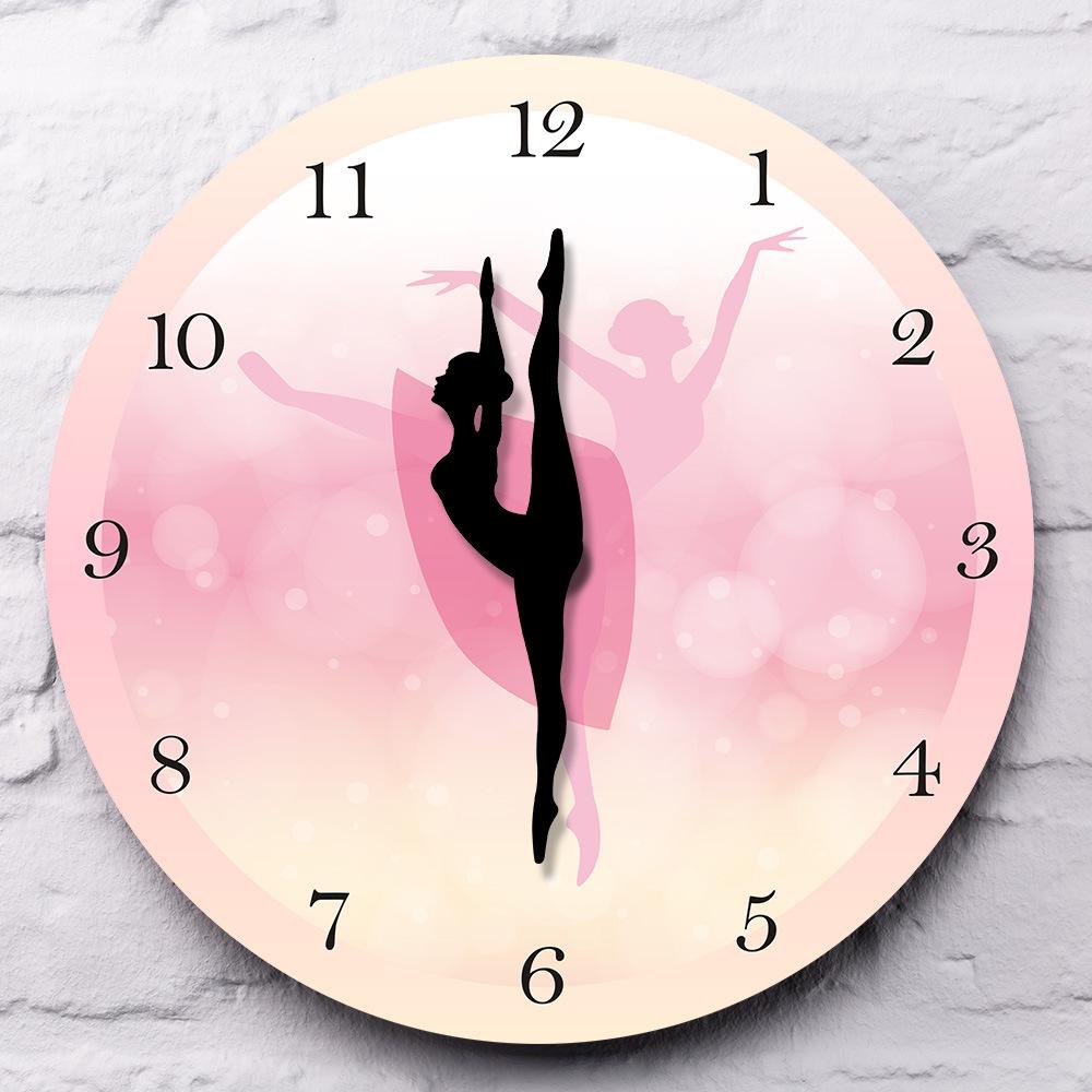 12 inch Modern Simple Ballet Dancer Wall Clock Girl Princess Pink Wall Clock Home Living Room Decorative Girl Bedroom Decor