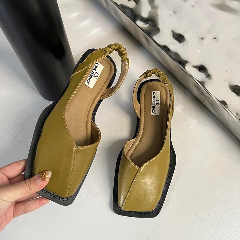 Fashion Baotou Summer Casual Ladies Sandals Fashion Ladies Elastic Band Flat Heel Women's Shallow Mouth Party Shoes Square Heel Sandals