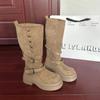 Fashion Street Style Fashion Belt Buckle Knee High Boots Women Platform Heels Shoes Design Elegant Knight Long Boot