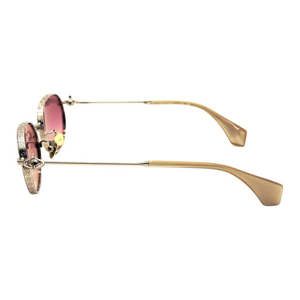 Vivienne Westwood Mirror Leg Hollow Logo Design Metal Round Sunglasses Unisex sunglasses Gold VW7022-1-457