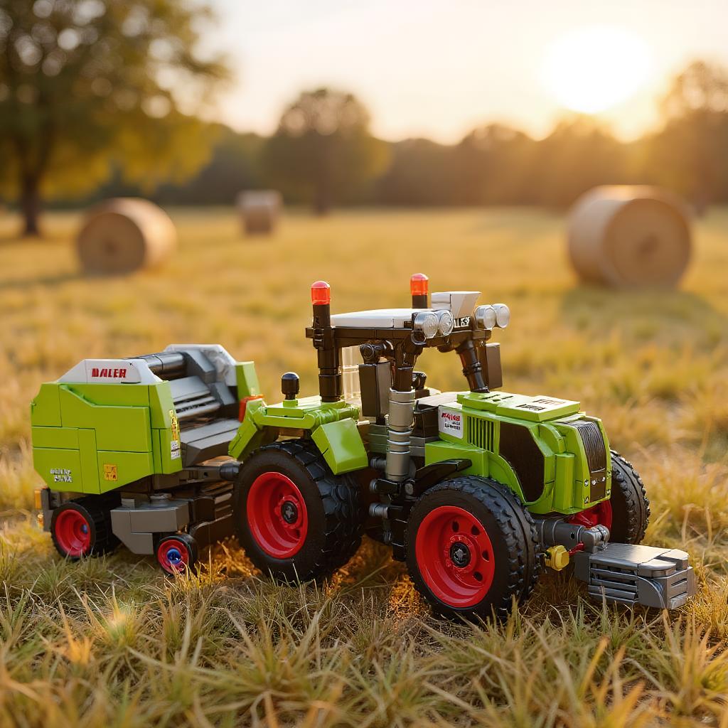 Bauernhoftraktor mit Ballenpresse Bausteine, Technic Landwirtschaftliches Fahrzeug, DIY STEM Montage Spielzeug für Sammler