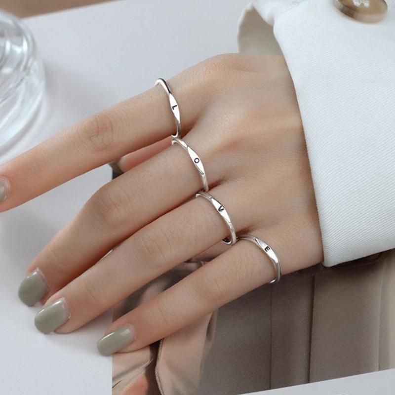 Silberner Koreanischer 26 Buchstaben A-Z Offener Ring Herren und Damen Ring Partnergeschenk Schmuck