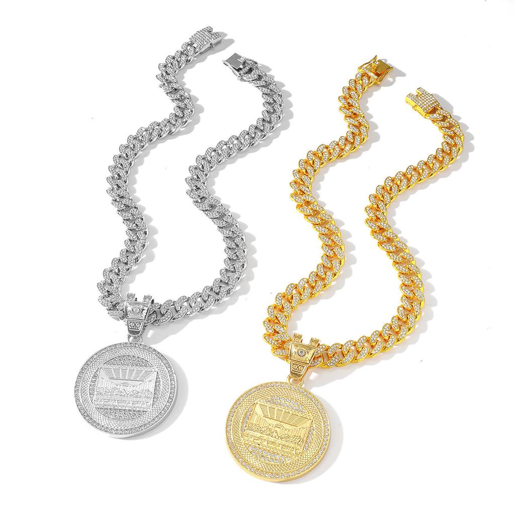TEMU Hot-selling New Dinner Round Brand Diamond Pendant, Trendy Brand Personalized Hip-hop Style Jewelry