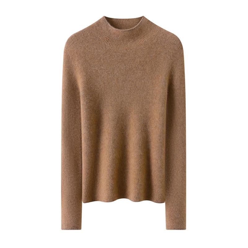 Seamless Pure Cashmere Slim-Fit Ribbed Sweater for Women - Autumn/Winter 2026 Half-High Neck