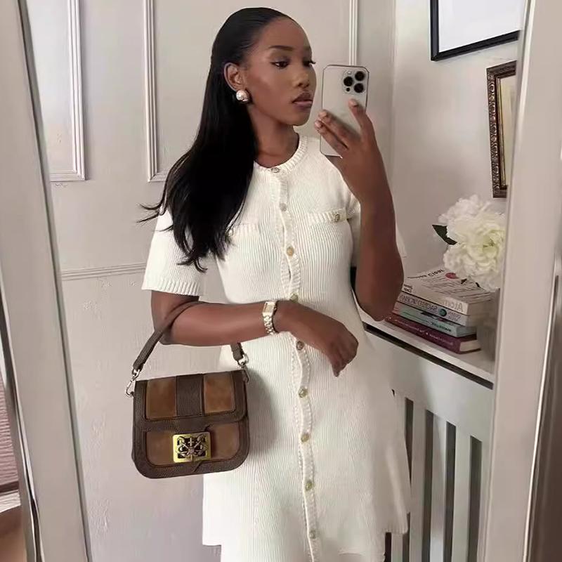 Summer Knit Dress Women's Street Fashion Short Sleeve Slim Mini Dresses Ladies Vacation Trendy High Waist Clothes Party Sexy Elegant Evening Dress