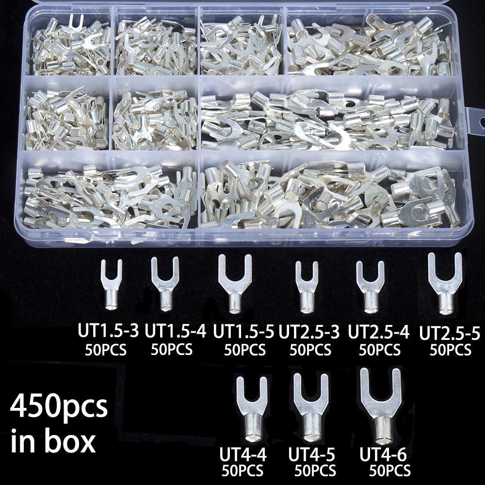 360/450pcs Cold press bare terminals Fork-Type plug Cable Wire Electrical Connector Copper nose Y U type combination set Kit