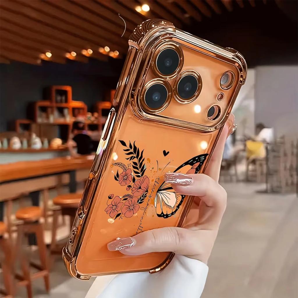 Floral and Butterfly Pattern Electroplated Phone Case For iPhone 11 12 13 14 15 16 17 Pro Max Plus Air Shockproof Cases Cover