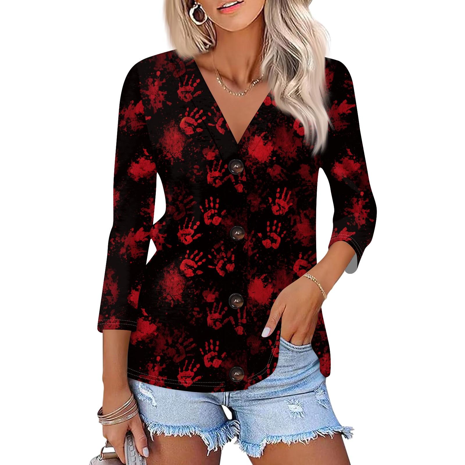 

Женская модная повседневная рубашка на пуговицах с принтом, топ с рукавами 3/4 XL