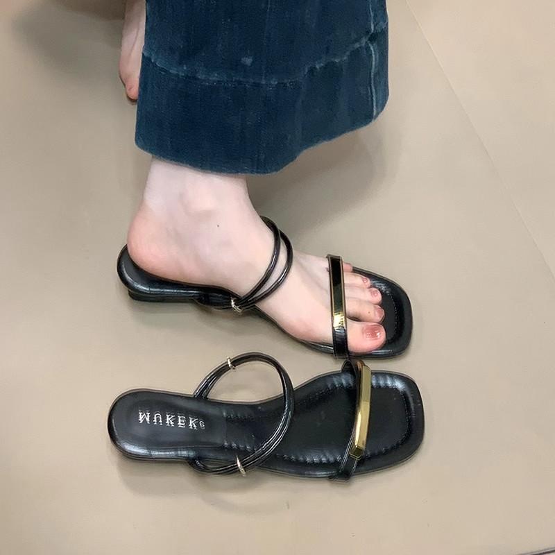 

Fashion New Style Round Toe Elegant Open-toe Beach Sandals in Summer Fashionable and Comfortable Two-wear Flat Casual Slippers for Women 35 чёрный