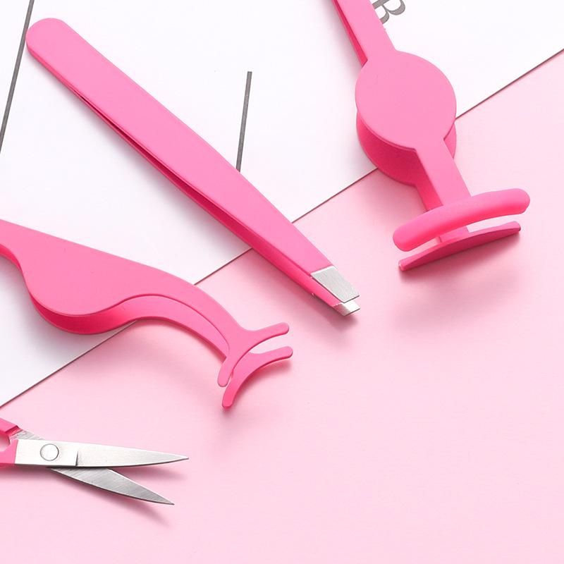 Beauty Tools 4-Piece Set: Stainless Steel Eyelash Curler, Eyebrow Tweezers, Scissors & Leather Case