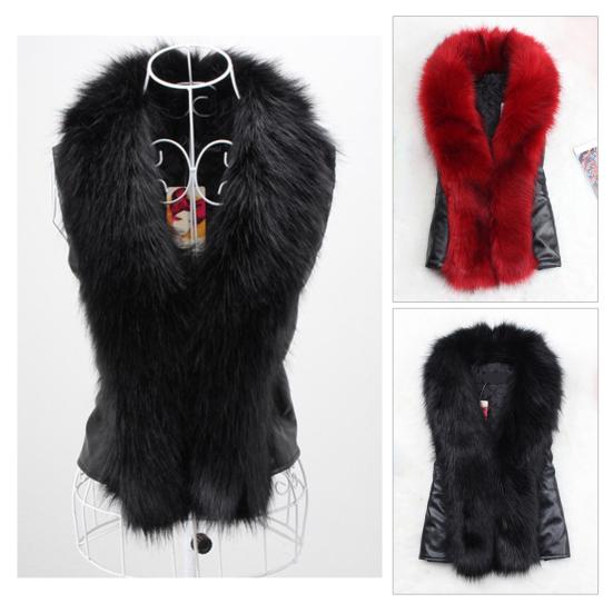 Damen Kunstlederweste Offen Vorne Ärmellos Moto Biker Jacke mit Kunstfellkragen Herbst Winter Dicke Oberbekleidung