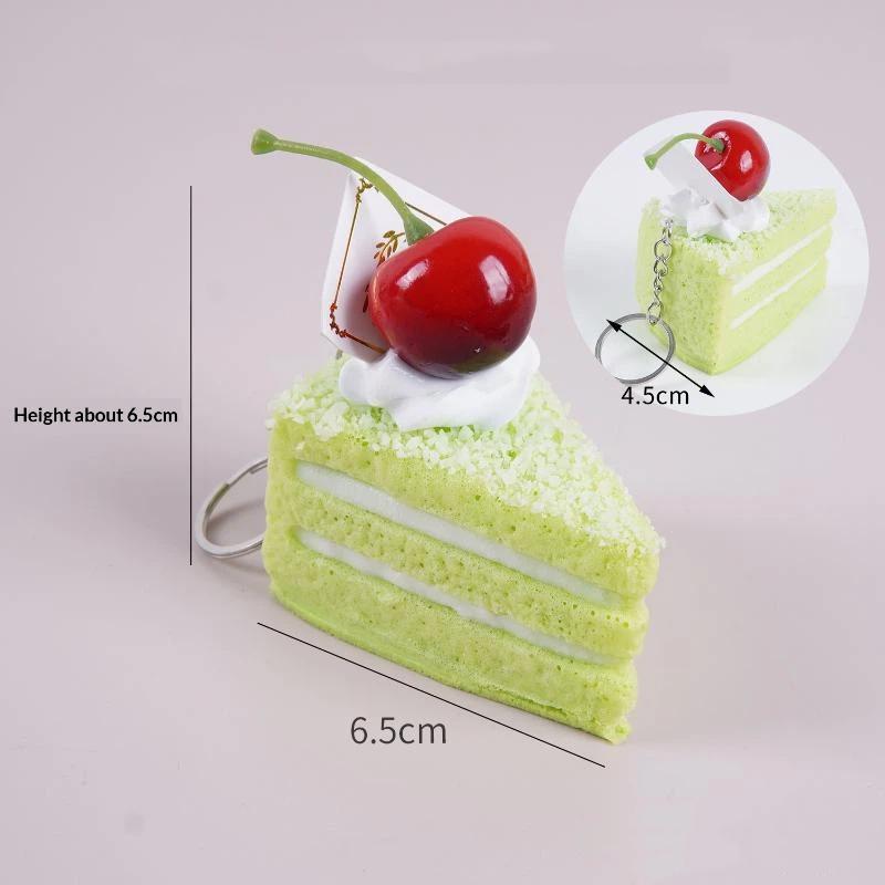 Realistic Triangle Cake Key Ring With Fruit Toppings Cute Food Shape Charm for School Bag Decor Student Birthday Gifts