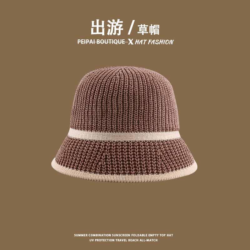 Women's Straw Hat Woven Sunshade Beach Hat Summer Hollow Breathable Bucket Hat Beach Sunshade Hat