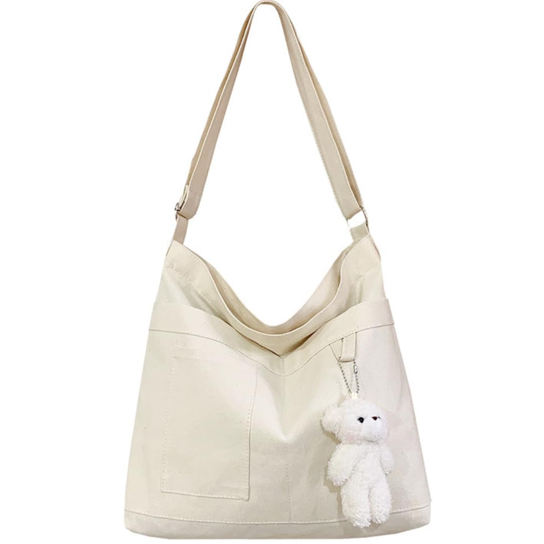 

VIVEL Tote Bag for Women, Student, Canvas Handbag with Zipper, Stylish and Cute, Lightweight, Large Capacity, A4 Size, Solid Color, Zippered,